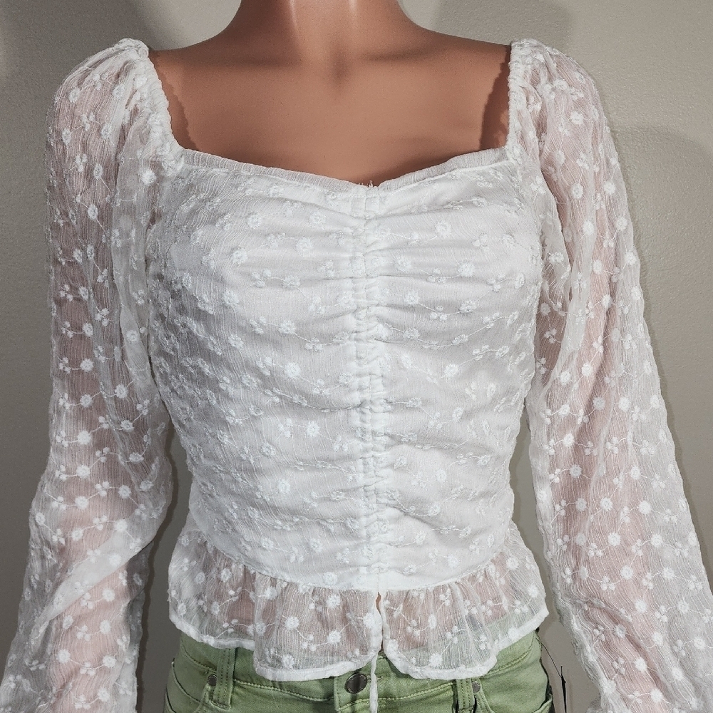Guess White Sheer Polka Dot Blouse - Picture 2 of 10